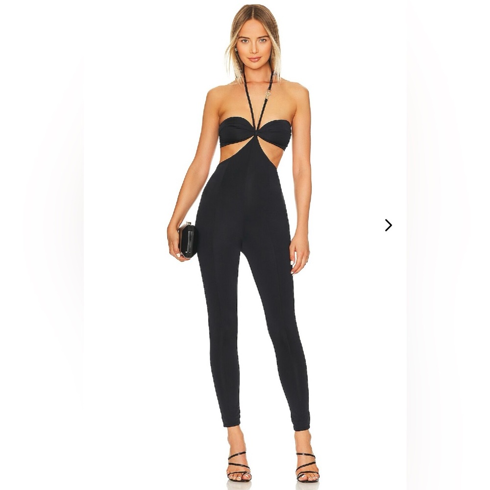 NWT Lovers + Friends Beverly Cutout Halter Jumpsuit Black Gold